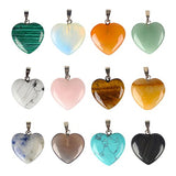 Wholesale 12 PCS Heart Shaped Natural Stone Pendants Healing Chakra Reiki Love Charm Bulk for