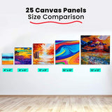 Chalkola Painting Canvases Variety Pack | 4x4, 6x6, 8x8, 10x10, 12x12 inch (5 Each, 25 Pack) for Acrylic & Oil Art, Primed 100% Square Cotton Canvas Panel Boards, Acid-Free for Artists & Kids
