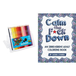 Calm the Fck Down: An Irreverent Adult Coloring Book and Prismacolor Scholar Colored Pencils, Set