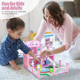 KAINSY Dollhouse, Dream House Kit with Led Luminous DIY Pretend Play Doll House Building Toys Playset Accessories with Furniture/Dolls/Pets/Slide for Toddlers Girls Best Gifts (4 Rooms & 1 Light)