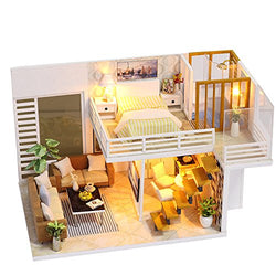 ROBOX Miniature Dollhouse DIY Kits 1/24 Scale Mini House Wooden Craft Models Miniature House Kit Tiny House Modern Loft with Furniture，Dust Cover and Led Light