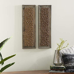 Deco 79 Wood Abstract Woven Seagrass Wall Decor, Set of 2 38"H, 12"W, Brown