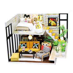 ROOMLIFE DIY Dollhouse Kit Cute DIY Miniatures for Adults Model Kits DIY Dollhouse Furniture Kit Mini Toys for Girls,Teens Kids, Wife Birthday, Wooden Dollhouse with Dust Cover and Tools