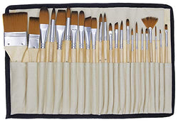 Jerry Q Art 24 Pcs Artist Paint Brush Set with Free Carry Pouch for Watercolor, Acrylic, Oil and All Media, Suitable for Canvas, Paper, Ceramic, Golden Nylon Hair, Wood Handles JQ-B24