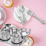 G0lden&Mang0 39Pcs Dollhouse Kitchen Set, 17 Mini Tea Cup Set, 6Pcs Alloy Dollhouse Tea Cup Set, 16Pcs Mini Doll Plates Knife Fork Spoon for Kids Gift