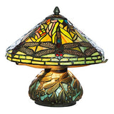 10" H Stained Glass Mini Dragonfly Table Lamp w/ Mosaic Base