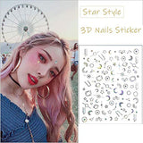 8 Sheets 3D Metallic Star Moon Nail Stickers,Self-Adhesive Laser Gold Silver Geometry Stars Moon Love Heart Planet Glitter Nail Art Design For Acrylic Nail Supplies,DIY Manicure Nail Decorations Tool