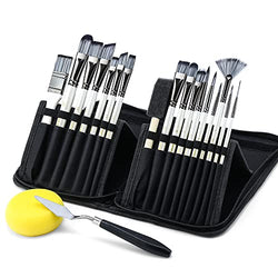 Transon Art Paint Brush Kit 16 Paint Brushes with Foam Brush Sponge Spatula and Brush Case for Oil, Acrylic, Watercolor, Gouache, Painting