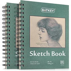 BATKEV 5.5 X 8.5 inches Sketchbook 2 Pack 100 Sheets, Thick Drawing Paper Sketch Drawing Paper Sketch Pad, Art Paper for Drawing and Painting for Kids