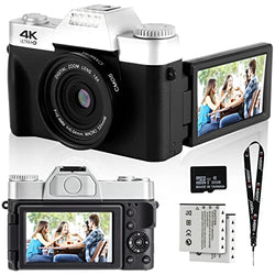 4K Digital Camera, 48MP Vlogging Camera for YouTube with WiFi, 16X Digital Zoom Compact Camera, 3.0" Flip Screen Camera with 32GB TF Card & 2 Batteries, Full HD Photography Camera for Beginners