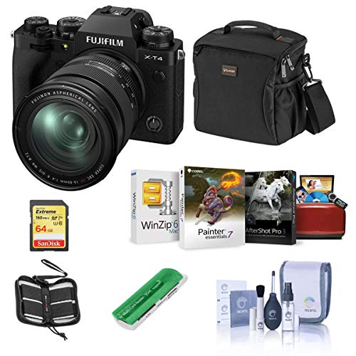 Fujifilm X-T4 Mirrorless Digital Camera with XF 16-80mm f/4 R OIS WR Lens, Black - Bundle with Shoulder Bag, 64GB SDXC Card, Cleaning Kit, Card Reader, Memory Wallet, Mac Software Package