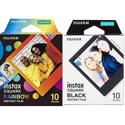 Fujifilm Instax Square Rainbow Film - 10 Exposures (16671320) & Instax Square Black Film - 10 Exposures