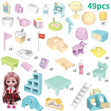 O WOWZON Doll Houses Portable for Indoor for Girls Compatible with Barbie Dolls, Toy House with Musical Pretend Play, 49pcs Dollhouse Furniture Set for 3 to 7 Years Olds Toddler and Kids