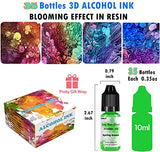 Alcohol Ink Set – 35 Bottles Vibrant Colors High Concentrated Alcohol-Based Ink, Concentrated Epoxy Resin Paint Colour Dye, Great for Resin Petri Dish, Painting, Coaster, Tumbler Cup Making，10ml Each