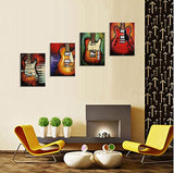 Abstract Guitar Music Wall Art Canvas Red Purple Prints Paintings Home Decor Decal Life Pictures 4 Panel Large Posters HD Printed for Bedroom Living Room Wooden Framed Ready to Hang(12"x16", 4 Panels)