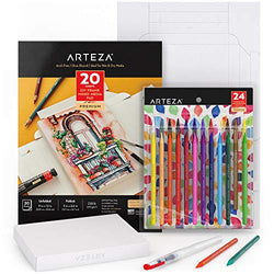 Arteza Watercolor Drawing Art Set, Woodless Watercolor Pencils 24 and Foldable Canvas Paper Bundle, DIY Kit, Art Supplies for Artists & Hobby Painters