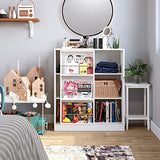 Homfa Kids Bookcase 3 Tier, Toy Organizer Cabinet with Sliding Book Shelf, Free Standing Display Storage Shelves Kid's Room Furniture, White