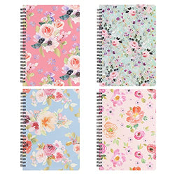 Spiral Notebooks for Women, 4 Pack Cute journals 6 × 8 Inch, A5 Size Hardcover Flower Notebooks School Supplies, College Ruled, Inner Pocket, 80 Sheets/160 Pages