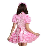 Women Sissy Lockable Maid Light Pink Stain Dress Uniform Costume (Medium)