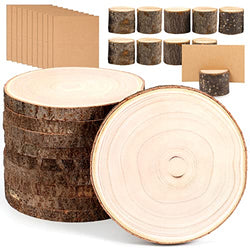 Caydo 10 Piece 9-11 Inch Large Paulownia Wood Slices with 10 Piece Wood Table Number Card Holders and 10 Pieces Cards for Wedding Table Centerpiece Decoration and Home Decoration