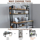 Aquzee Computer Desk with Hutch & Bookshelf, Home Office Desk with Space Saving Design, Metal Legs Industrial Table with Upper Storage Shelves for Study Writing/Workstation, 47 Inches Rustic