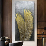 Yotree Paintings - 3D Oil Painting on Canvas Golden Wings Grey Style Abstract Wall Art Wall Decoration Wood Inside Framed Hanging Ready to Hang 24x48 Inch