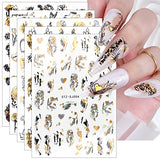 JMEOWIO 9 Sheets Gold Flower Nail Art Stickers Decals Self-Adhesive Pegatinas Uñas Spring Line Abstract Leaf Butterfly Nail Supplies Nail Art Design Decoration Accessories