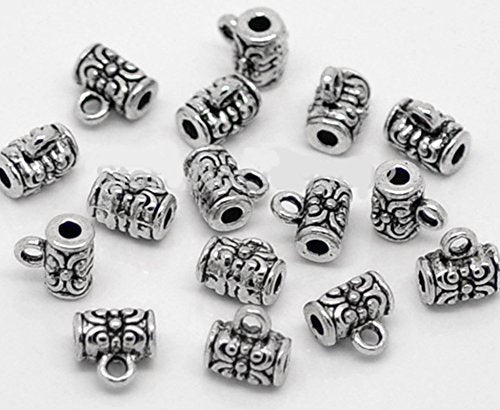 Tibetan Silver Carved Tube Metal Spacer Bail Beads Handcrafts Finding Jewelry Making DIY