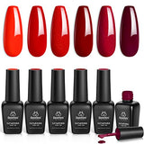 Beetles Red Gel Nail Polish Set - 6 Colors Bloody Mary Collection Popular Shimmer Red Burgundy Gel Polish Kit, Soak Off LED Gel Nail Kit Minicure DIY Home