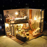 Egemoy Romantic Dollhouse Miniature DIY House Kit 1:24 Scale Creative Room with Furniture for Birthday Anniversary Valentine's Day Christmas (Quiet Attic) Plus Dust Proof Cover
