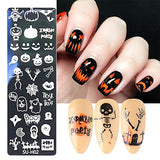 Halloween Nail Art Stamping Plates, 6 PCS Halloween Nail Stamper Kit Horror Ghost Skull Pumpkin Spider Witch Nail Art Stencils Plates Halloween Holiday Party Manicure Template Design Tool