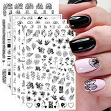 JMEOWIO 10 Sheets Spring Flower Black White Nail Art Stickers Decals Self-Adhesive Pegatinas Uñas Summer Leaf Floral Nail Supplies Nail Art Design Decoration Accessories