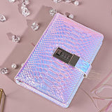Journal Notebook with Lock, Discolored Squamous Leather Diary, 6 Rings Binder Refillable Lined Paper, A6 Writing Hardcover Notebook for Women Girls Boys (Pink)