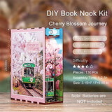 (English Edition) DIY Book Nook Kit, Miniature Dollhouse Kit 3D Wooden Puzzle with Sensor Light Booknook Bookshelf Insert Diorama Kit Cherry Blossom Travel Decor Bookshelf Kit to Build for Kids/Adults