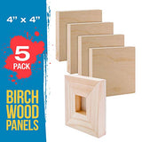 U.S. Art Supply 4" x 4" Birch Wood Paint Pouring Panel Boards, Studio 3/4" Deep Cradle (Pack of 5) - Artist Wooden Wall Canvases - Painting Mixed-Media Craft, Acrylic, Oil, Watercolor, Encaustic