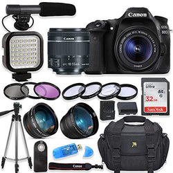 Canon EOS 80D Digital SLR Camera with Canon EF-S 18-55mm f/3.5-5.6 is STM Lens + Video LED Light + Shotgun Microphone + Sandisk 32GB SDHC Memory Card, Camera Bag (Complete Video Bundle)