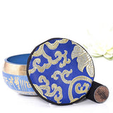 Silent Mind ~ Tibetan Singing Bowl Set ~ Blue Color Design ~ With Dual Surface Mallet and Silk Cushion ~ Promotes Peace, Chakra Healing, and Mindfulness ~ Exquisite Gift