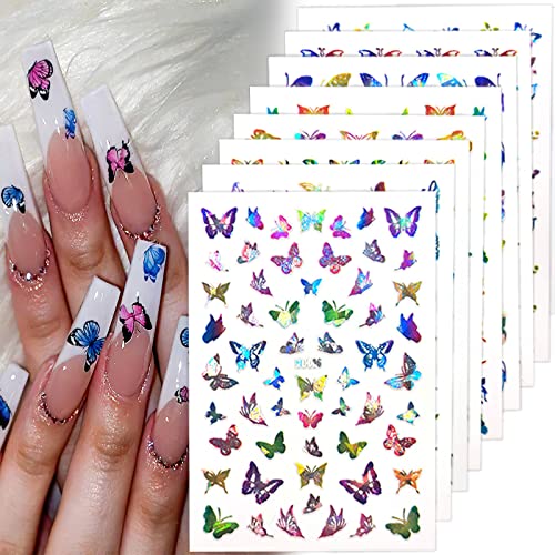 16PCS BUTTERFLY WINGS HOLOGRAPHIC 3D NAIL ART STICKERS DECAL SELF ADHESIVE  DECOR | eBay
