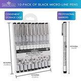 Black Fineliner Pen Set of 10 Various Tips - from 0.2mm to 1.0mm Width Tips, Plus 2.5mm Calligraphy