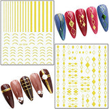 Gold Nail Art Stickers, Wave Line Chains Flame Stars Flowers Leaf Clocks Watches Nail Self-Adhesive Sticker Designs, 3D Gold Nail Transfer Decals for Women Manicure Charms Decorations Nail Art Tips
