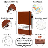 5 Pack Notebooks Journals Bulk with 5 Black Pens, Feela A5 Hardcover Notebook Classic Ruled Lined Journal Set with Pen Holder for School Business Journaling Note Taking, 120 GSM, 5.1”x8.3”, Brown