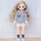 10 Inch Doll 15 Movable Joints Doll 26cm 1/6 Brown Eyeball Artificial Eyelashes Dolls with Fashion Dress for Girls Gift Toy