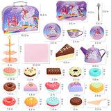 BeiyoQSZ 36 Pack Tea Party Set for Little Girls, Princess Tea Time Toy with Food Playset Cookies Doughnut Dessert Tower Tablecloth& Carrying Case, Kids Kitchen Pretend Play Tea Set for Age 3-6