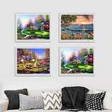 4 Pack Diamond Painting - DIY 5D Diamond Painting Kits for Adults - Diamond Art Kits Round Full Drill Diamond Arts Craft for Home Wall Decor Canvas ( Landscape Woods Villa Seaside 12 x 16 in )