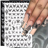 10 Sheets Gothic Nail Stickers 3D Self-Adhesive Snake Nail Art Stickers Black White Rose Flower Eye Fishbone Star Moon Design Nail Art Decorations Butterfly Nail Decals for Women Acrylic Nail Supplies