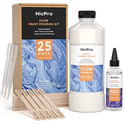 Nicpro 1 Quart Acrylic Pouring Medium Effect Flow Formula, 3.3 oz. Art Acrylic Pouring Oil 100% Silicone Liquid Pouring Supplies Compatible with All Acrylic or Watercolor Paints, with Pipettes and Sti
