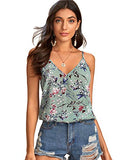 Romwe Women's Elegant Lightweight Sleeveless Floral Print V-Neck Cami Tank Top Green Large