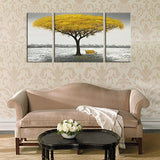 Winpeak Hand Painted Yellow Tree Modern Oil Painting Landscape Canvas Wall Art Abstract Picture Home Decoration Contemporary Artwork Framed Ready to Hang (48" W x 24" H (12"x24" x2pcs, 24"x24" x1pc))