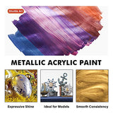 Metallic Acrylic Paint Set, Shuttle Art 20 Colors Metallic Paint in Bottles (60ml, 2oz) with 3 Brushes and 1 Palette, Rich Pigments, Non-Toxic for Artists, Beginners on Rocks Crafts CanvasWood Fabric