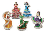 Ebros Set of 5 Day of The Dead Colorful Gowns Traditional Dancer Statues Sugar Skull Vivas